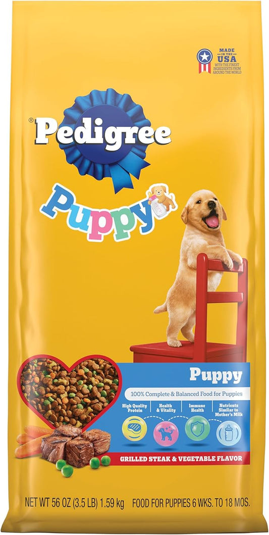 PEDIGREE Puppy Growth & Protection Dry Dog Food Grilled Steak & Vegetable Flavor, 3.5 lb. Bag