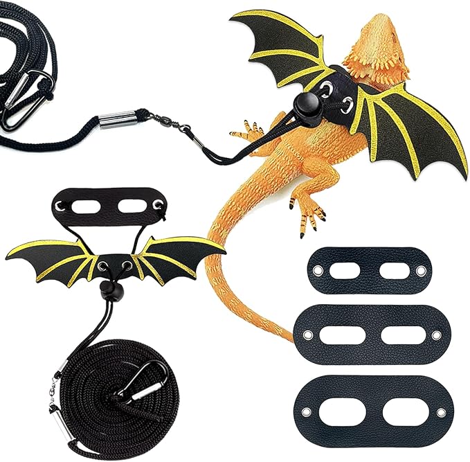 Bearded Dragon Harness and Leash Adjustable(S,M,L, 3 Pack) - Soft Leather Reptile Lizard Leash for Amphibians and Other Small Pet Animals