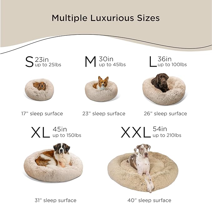 Best Friends by Sheri The Original Calming Donut Shag 2XL Dog Bed for Big Dogs, Taupe, 54"