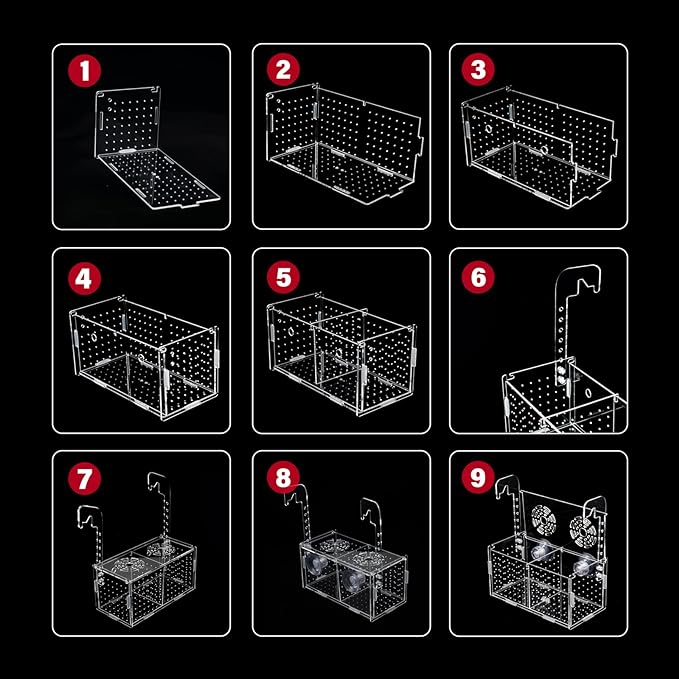 Acrylic Aquarium Fish Breeding Box, Medium Fish Isolation Box Tank for Baby Fish Shrimp Guppy Newborn Fry Shrimp Clownfish Aggressive Fish, Transparent Divider Box with Suction Cups