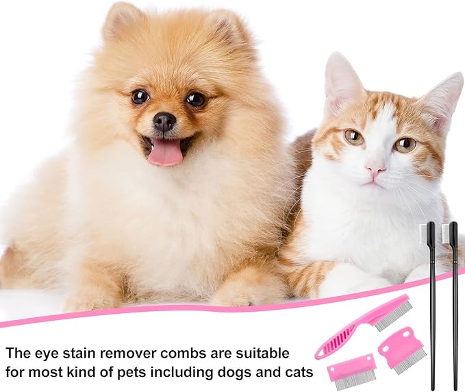 5 Pieces Dog Eye Combs Tear Stain Remover Combs Pet Grooming Comb for Small Dogs Gently Removing Eye Mucus and Crust (Pink, Black)