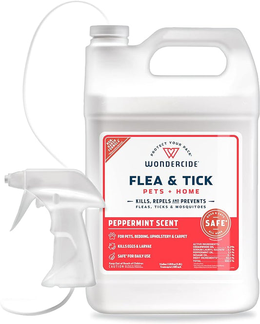 Wondercide - Flea, Tick & Mosquito Spray for Dogs, Cats, and Home - Flea and Tick Killer, Control, Prevention, Treatment - with Natural Essential Oils - Pet and Family Safe - Peppermint 128 oz