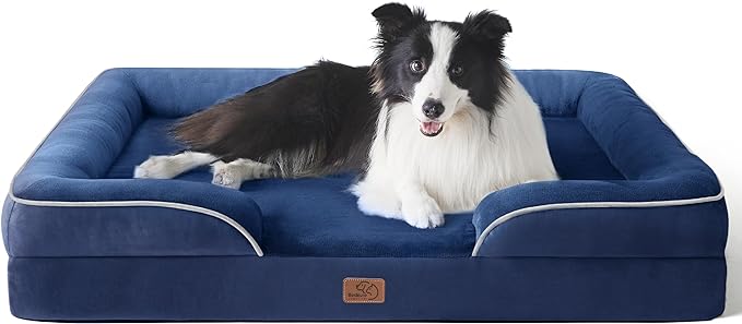 Bedsure Orthopedic Dog Bed for Large Dogs - Big Washable Dog Sofa Beds Large, Supportive Foam Pet Couch Bed with Removable Washable Cover, Waterproof Lining and Nonskid Bottom, Navy Blue