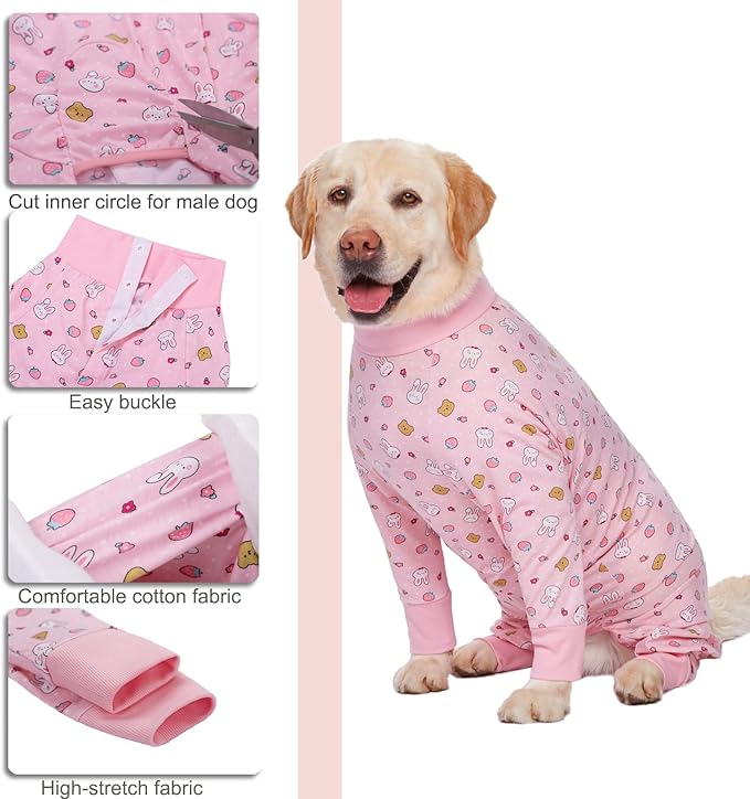 Recovery Suit for Large Medium Dogs After Surgery, Soft Breathable Anti Licking Dog Onesie E-Collar & Cone Alternative, Pet Bodysuit for Preventing Hair Loss Full Cover Wound(3XL, Pink Bunny)