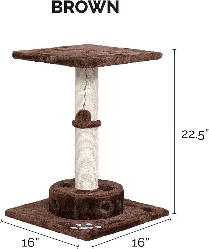 Furhaven 22.5" Tall Cat Tree for Indoor Cats, Ft. Sisal Scratching Post, Plush Ball Toy, & Busy Box Toy - Tiger Tough Scratching Post Interactive Playground - Brown, One Size