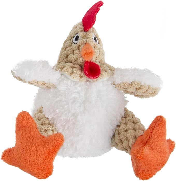 goDog Checkers Just For Me Fat Rooster Squeaky Plush Dog Toy, Chew Guard Technology - White, Mini