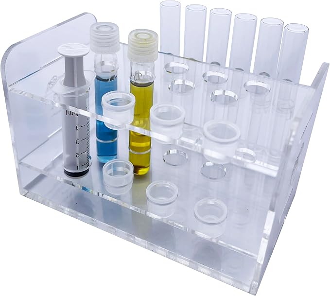 Aquarium Test Tube Holder, Hand-Made Rack w/ 8 Cap Holders for use w/API and TC Glass Test Tubes