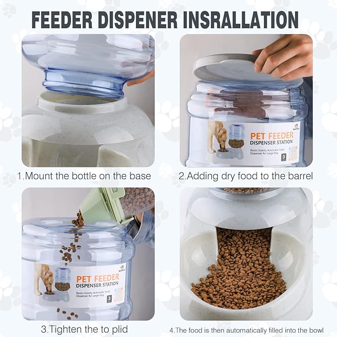 Automatic Dog Feeders, Dog Feeder Dispenser for Large Dogs, Basic Gravity Automatic Dog Cat Feeder, Dry Food Storage Container Bowl 12 Pound Capacity, Travel Supply Feeder for Large Dog