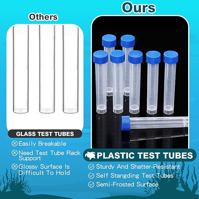 12 Pcs Replacement Test Tubes for Aquarium Test Kits, 10ml Plastic Frozen Self Standing Test Tubes with Scale line for Aquarium Water Testing