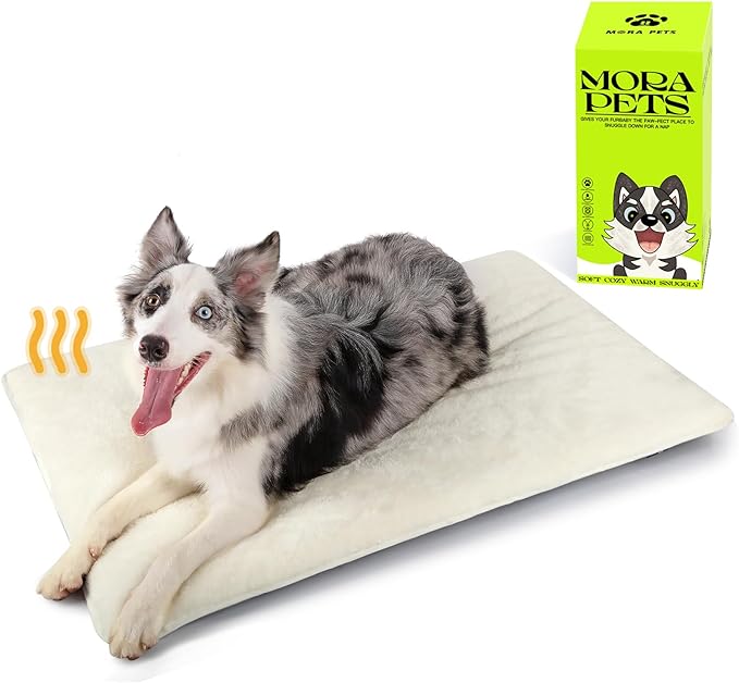 Mora Pets Dog Crate Pad Waterproof Dog Bed Mat Ultra Soft Pet Bed with Removable Washable Cover Anti-Slip Bottom Memory Foam Kennel Pad for Medium Small Dogs 36 x 23 inch Beige