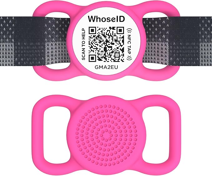 QR Code Dog Tag with NFC, Personalized Pet ID Tag, Silent Silicone Dog Tag, Modifiable Pet Online Profile, Multiple Emergency Contact, Scan QR Code Send Pet GPS Location Email (Regular, Rose)