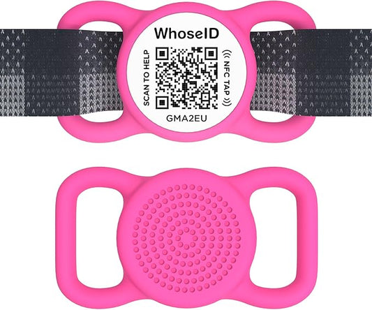 QR Code Dog Tag with NFC, Personalized Pet ID Tag, Silent Silicone Dog Tag, Modifiable Pet Online Profile, Multiple Emergency Contact, Scan QR Code Send Pet GPS Location Email (Regular, Rose)