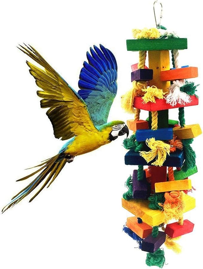 Bird Parrot Knots Block Tearing Chewing Toy, Multicolored Wooden Bird Parrot Toy Suitable for Macaws cokatoos, African Grey and a Variety of Amazon Parrots (Large Size - 13.8 Inch)