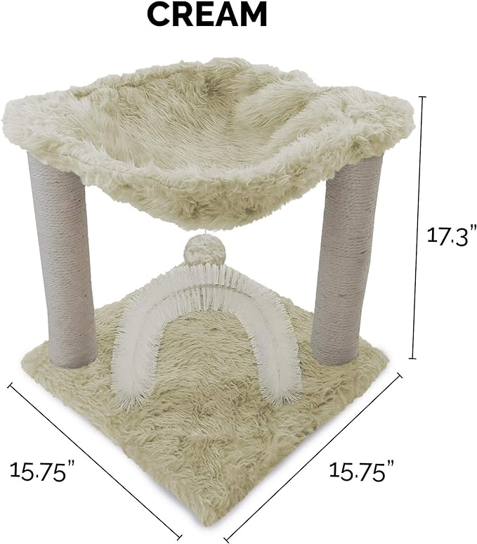 Furhaven 15.75" Tall Playground for Indoor Cats, Ft. Sisal Scratching Posts, Self-Grooming Brush, & Toy - Tiger Tough Hammock Interactive Playground - Cream, One Size