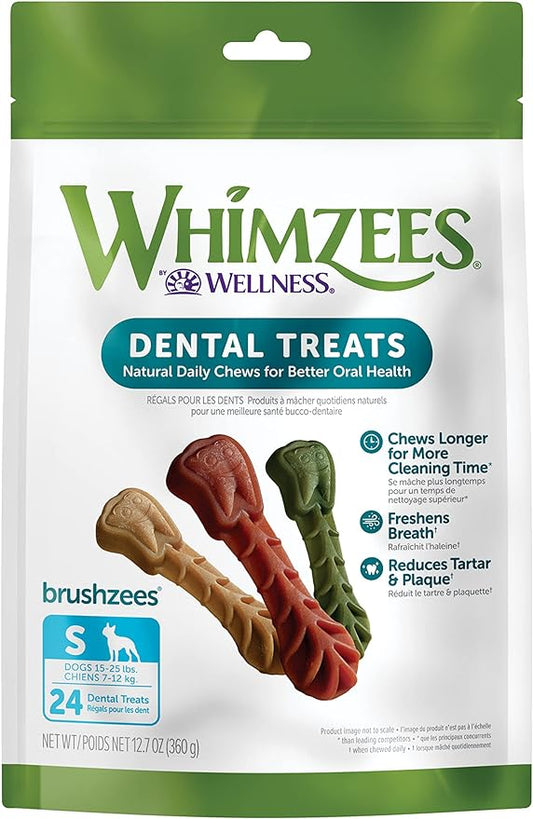 WHIMZEES by Wellness Small Dental Chews for Dogs, Grain-Free, No Artificial Colors, Freshens Breath, Long-Lasting Treats, VOHC Accepted, 24 Count(Pack of 1)