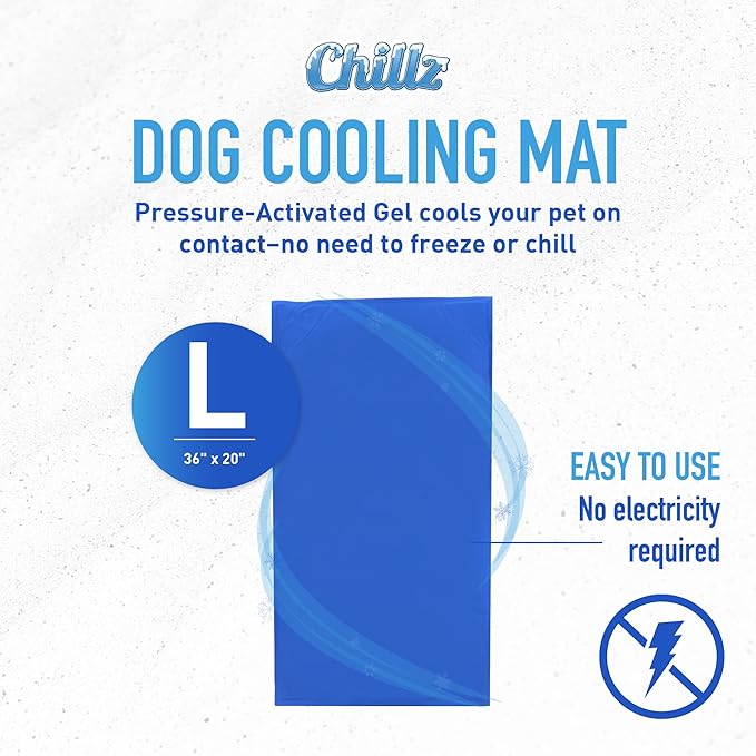 Chillz Dog Cooling Mat, Large - Pressure Activated Pet Cooling Mat for Dogs - No Water or Refrigeration Needed - Non-Toxic Gel Cooling Pad, Ideal for Home, Travel and Crates - 36 x 20 Inches