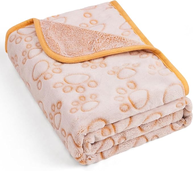 Stuffed Premium Soft Dog Blanket, with Flannel Beige Cute Paw Print, 24 * 32 inches, Cat Blanket Puppy Supplies Dog Products Stuff Essentials