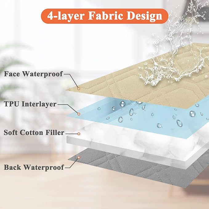 Dog Bed Covers Only - Waterproof Dog Bed Covers Quilted, Replacement Washable Pet Puppy Bed Cover for Dog Cat, Cushion Cover 36Lx27Wx6H Inches Beige