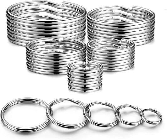 Split Key Ring Circle Assorted, Round Keyring Durable 5 Sizes (1/2 inch, 3/4 inch,1 inch, 1.25 inch, 1.38 inch)