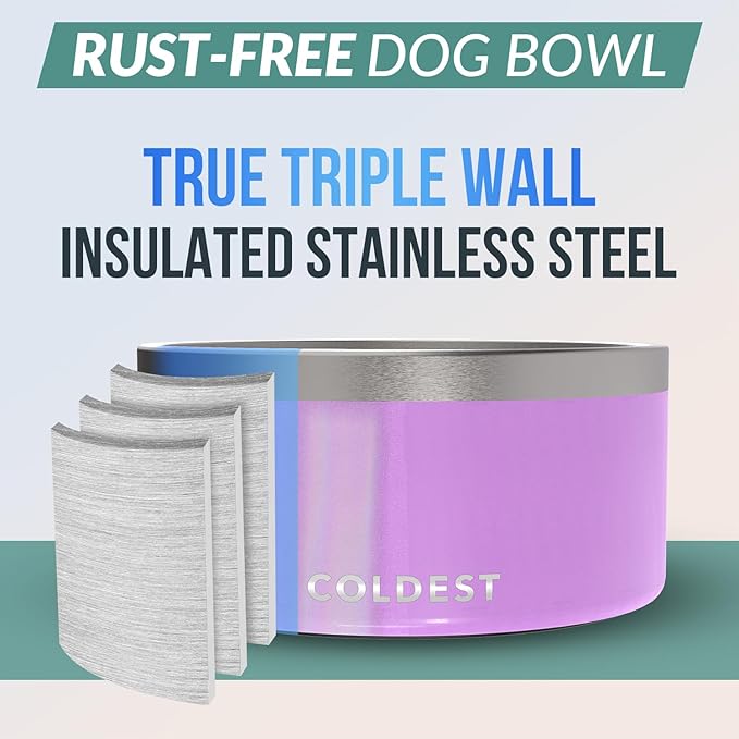 Coldest Dog Bowl, Anti Rust Metal & Non Slip Dog Bowls Large, Spill Proof Heavy Duty 3 Layers Insulated Dog Bowl, Food & Water Bowl for Dogs, Cats, Dishwasher Safe (200 oz, Saturns Purple Glitter)