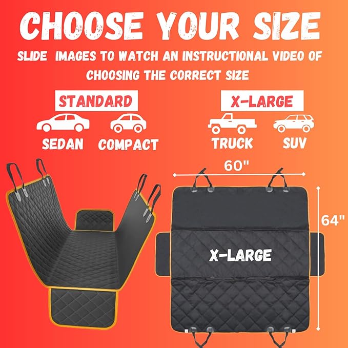 Dog Car Seat Cover for Back Seat for XL Cars, SUVs & Trucks - Durable Car Cover Protector for Dogs, Nonslip Backseat Dog Hammock, Waterproof Scratchproof Protection Against Dirt, Pet Fur w/Side Flaps