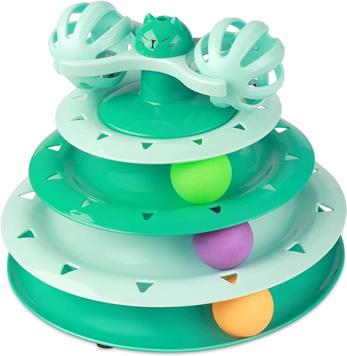 UPSKY Cat Toy Roller 4-Level Turntable Cat Toy Balls with Three Colorful Balls and Bell Ball X Turntable Interactive Kitten Fun Mental Physical Exercise Puzzle Toys.