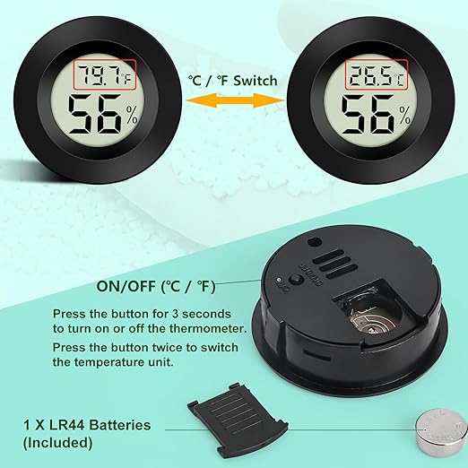 2-Pack Mini Digital Thermometer Hygrometer Indoor Room LCD Reptile Monitor Humidity Meter Gauge for Humidifiers Dehumidifiers Greenhouse Basement Babyroom