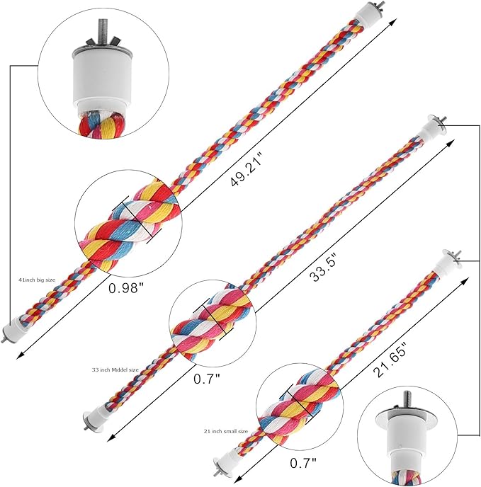 Bird Rope Perches,Parrot Toys 41 inches Rope Bungee Bird Toy (41 inches)[1 Pack]