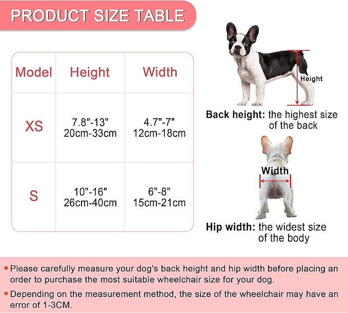 Adjustable Dog Wheelchair for Back Legs，Pet/Doggie Doggy Wheelchairs with Disabled Hind Legs Walking (XS-Red)