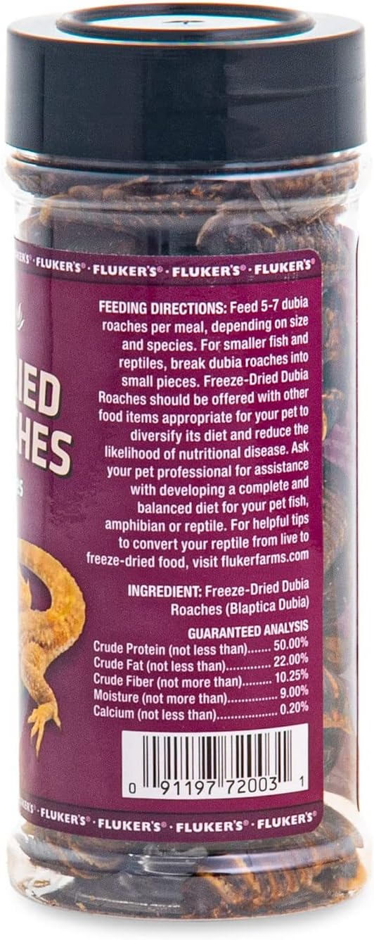 Fluker's Freeze Dried Dubia Roaches, Ideal for Lizards, Reptiles, Birds, Fish, Hedgehogs, 1.7 oz