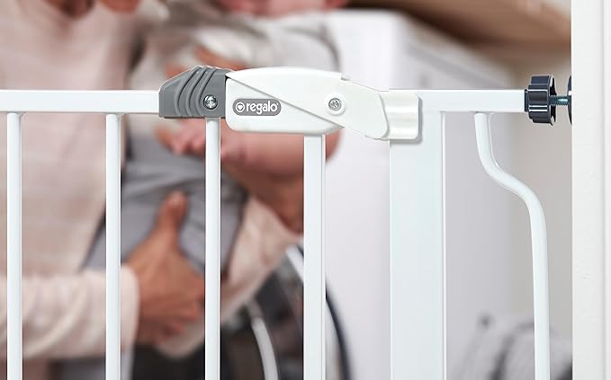 Regalo Easy Step 36" Extra Tall Walk Thru Baby Gate, Includes 4-Inch Extension Kit, 4 Pack of Pressure Mount Kit and 4 Pack Wall Cups and Mounting Kit, Pack of 1