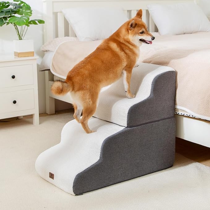 Dog Stairs Ramp for High Beds and Couch,Curved Dog Steps for Small Dogs and Cats Pet Stairs Non-Slip Balanced Portable Pet Step Indoor, 4 Steps,Beige