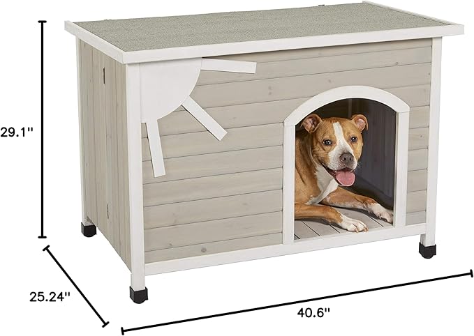 MidWest Homes for Pets Eilio Folding Outdoor Wood Dog House, No Tools Required for Assembly | Dog House Ideal for Medium Dog Breeds, Beige (12EWDH-M)
