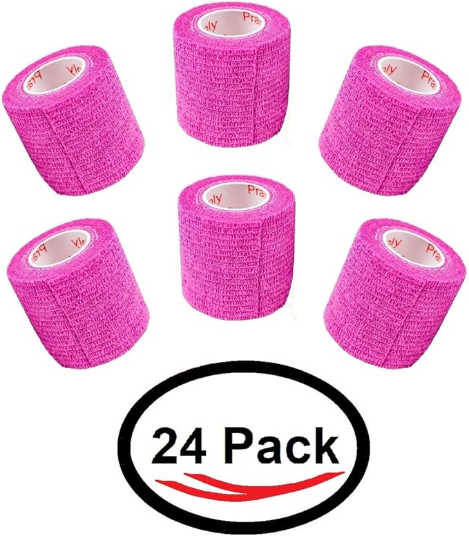 2 Inch Vet Wrap Tape Bulk (Fuchsia) (Pack of 24) Self Adhesive Adherent Adhering Flex Bandage Grip Roll for Dog Cat Pet Horse