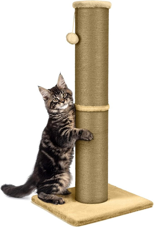 Cat Scratching Post 32 Inch High, 5.5 Inch Large Diameter Natural Sisal Cat Scratch Post, Scratch-Resistant and Durable Tall Cat Scratcher for Indoor Cats, Protect Your Furniture, Yellow