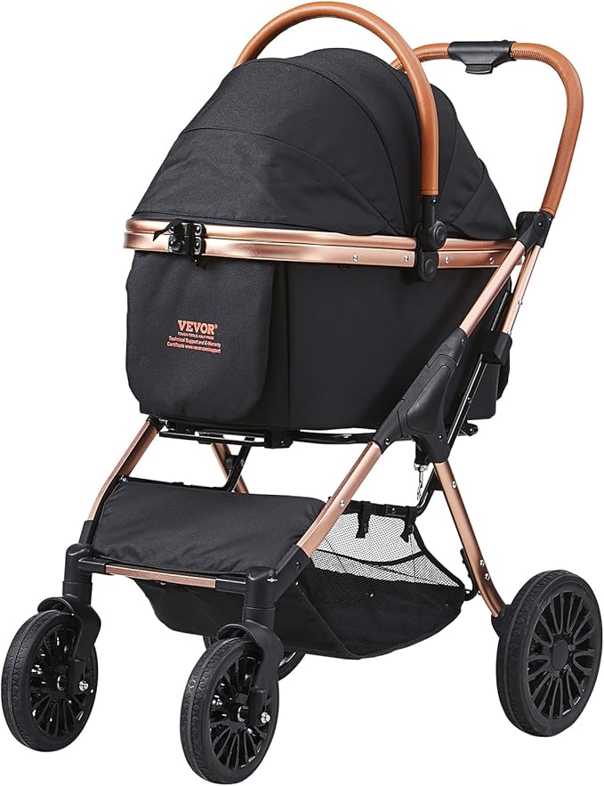 VEVOR 3 in 1 Large Pet Stroller for Dogs Cats Up to 66lbs, 4 Wheels Dog Stroller for Medium Large Dogs, Cat Stroller for 2 Cats Dogs with Detachable Carrier and Storage Basket