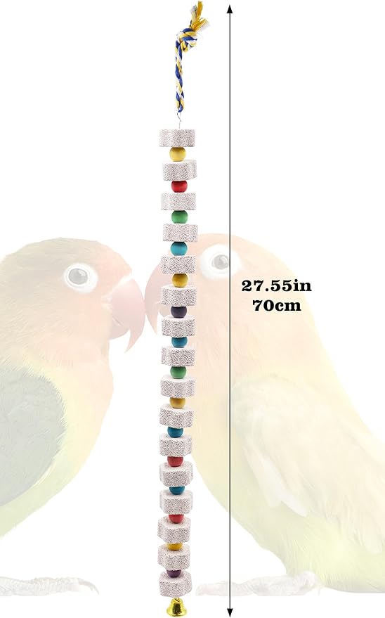 2 Pack 27 Inches Extra Long Bird Chewing Toy, Parrot Beak Grinding Calcium Stone with Bells, Bird Cage Accessories, Cage Toys for Cockatiel Parakeet Parrot Budgies Rat Hamster Rabbit African Grey