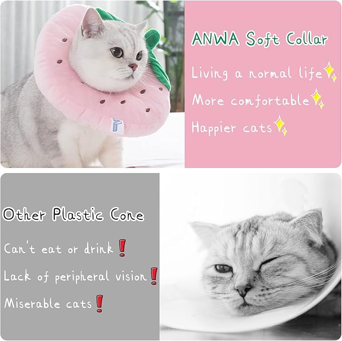 ANWA Adjustable Cat Cone Collar Soft, Cute Cat Recovery Collar, Cat Cones After Surgery for Kittens