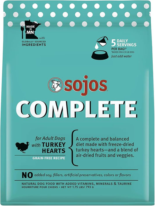 Sojos Complete Turkey Recipe Adult Grain-Free Freeze-Dried Raw Dog Food, 1.75 Pound Bag