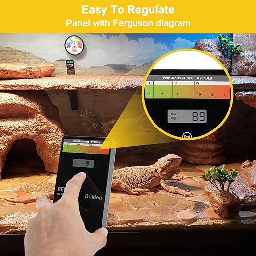 briidea Reptile U/V Meter, Briidea U/V/B Index Meter, Measures 240-370nm with Range from 0-50 U/V Index, Make Sure Your Reptile & Amphibian Gets the Right Amount of U/V Light