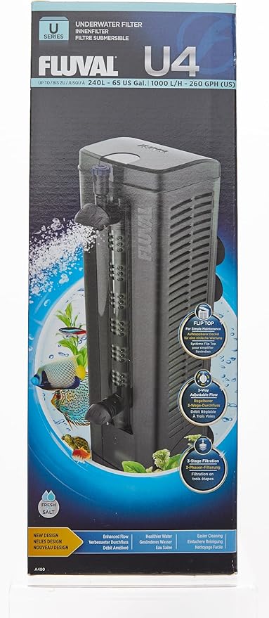 Fluval U4 Underwater Filter, Freshwater and Saltwater Aquarium Filter, A480,Black