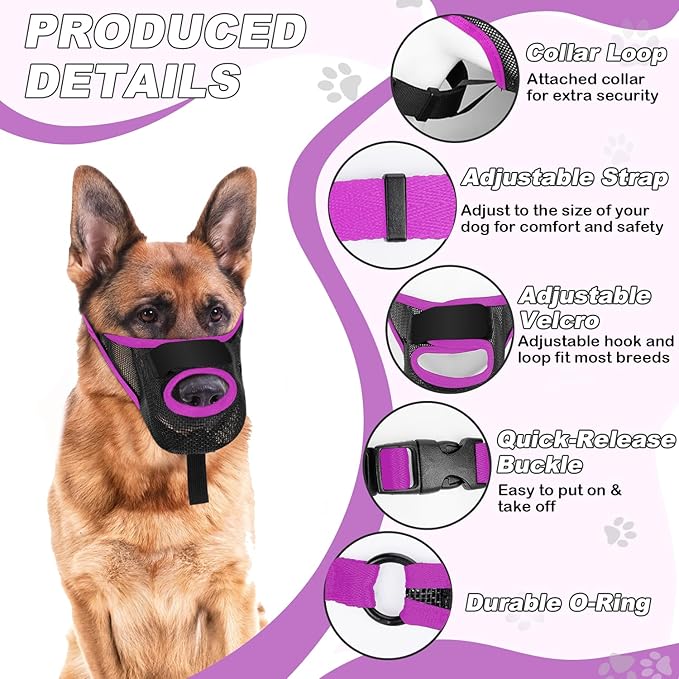 Dog Muzzle, Soft Air Mesh Muzzle for Small Medium Large Dogs Anti Biting Barking Chewing Scavenging, Breathable Adjustable Loop Pets Muzzle with Front Opening Design Allows Panting Drinking(Purple, S)