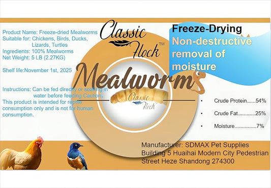 5lb Freeze-Drying Mealworms – High Protein, Pure Natural, Delicious - Ideal for Chickens, Birds, Ducks, Lizards, Turtles, Fish, and Reptiles, 5lb Meal Worms