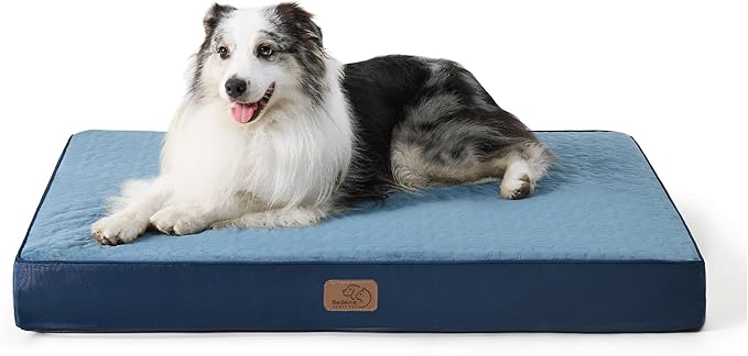 Bedsure Large Orthopedic Dog Bed for Large Dogs - Memory Foam Dog Beds, 2-Layer Thick Pet Bed with Removable Washable Cover and Waterproof Lining (36x27x3.5 Inches), Dog Mattress, Navy
