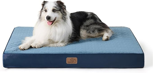Bedsure Large Orthopedic Dog Bed for Large Dogs - Memory Foam Dog Beds, 2-Layer Thick Pet Bed with Removable Washable Cover and Waterproof Lining (36x27x3.5 Inches), Dog Mattress, Navy
