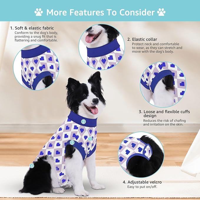 Recovery Suit for Dogs, Dog Recovery Suit Male Female Post Spay, Neuter, Abdominal Surgery Recovery Suit with an Inner Layer Pocket, Prevent Licking Soft Breathable Cotton, Blue, L