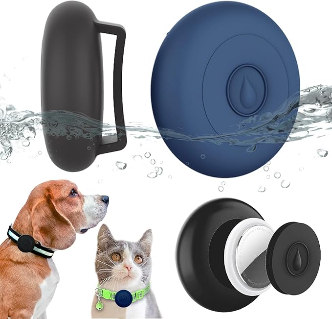 2 Pack Airtag Dog Collar Holder Waterproof, Hidden Silicone Waterproof Airtag Case for Pet Cat Dog GPS Tracker, Anti-Lost Waterproof Airtag Holders Compatible with Apple AirTag for Dog Cat Collar