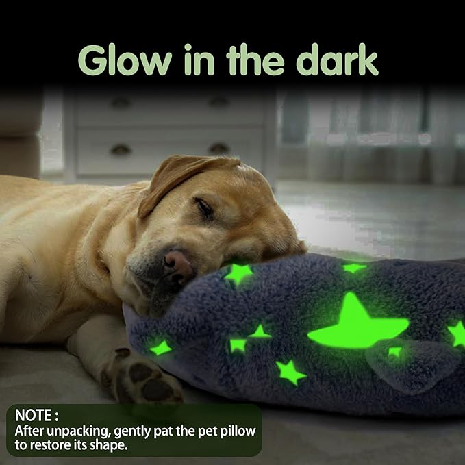 Dog Calming Pillow Glow in The Dark, Soft U-Shaped Pet Pillows for Dogs & Cats, Machine Washable, Dog Neck Pillow, Joint Relief, Better Sleep (Large, Blue)