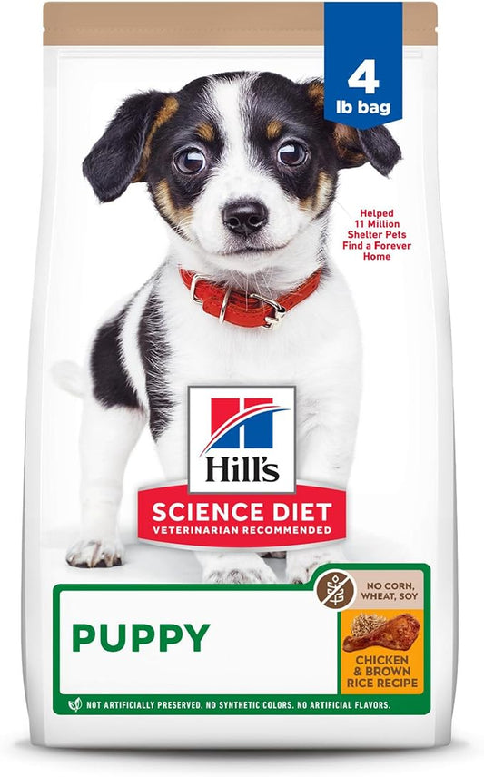 Hill's Science Diet Puppy, Puppy Premium Nutrition, Dry Dog Food, No Corn, Wheat, Soy Chicken & Brown Rice, 4 lb Bag