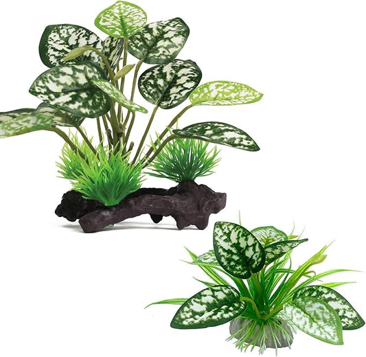 Reptile Artificial Plants, Terrarium Plants Decorations Supplies, Aquarium Fish Tank Plant, Amphibian Habitat Hideout Tank Accessories (M Set-2pcs/B)